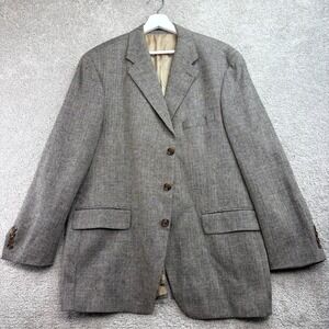 Vintage Macys Chaps Ralph Lauren Blazer Jacket Mens 44R Gray Herringbone Silk